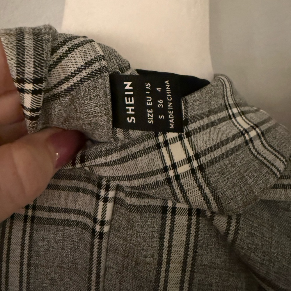 SHEIN Gray Plaid Double-Breasted Blazer - Picture 7 of 8